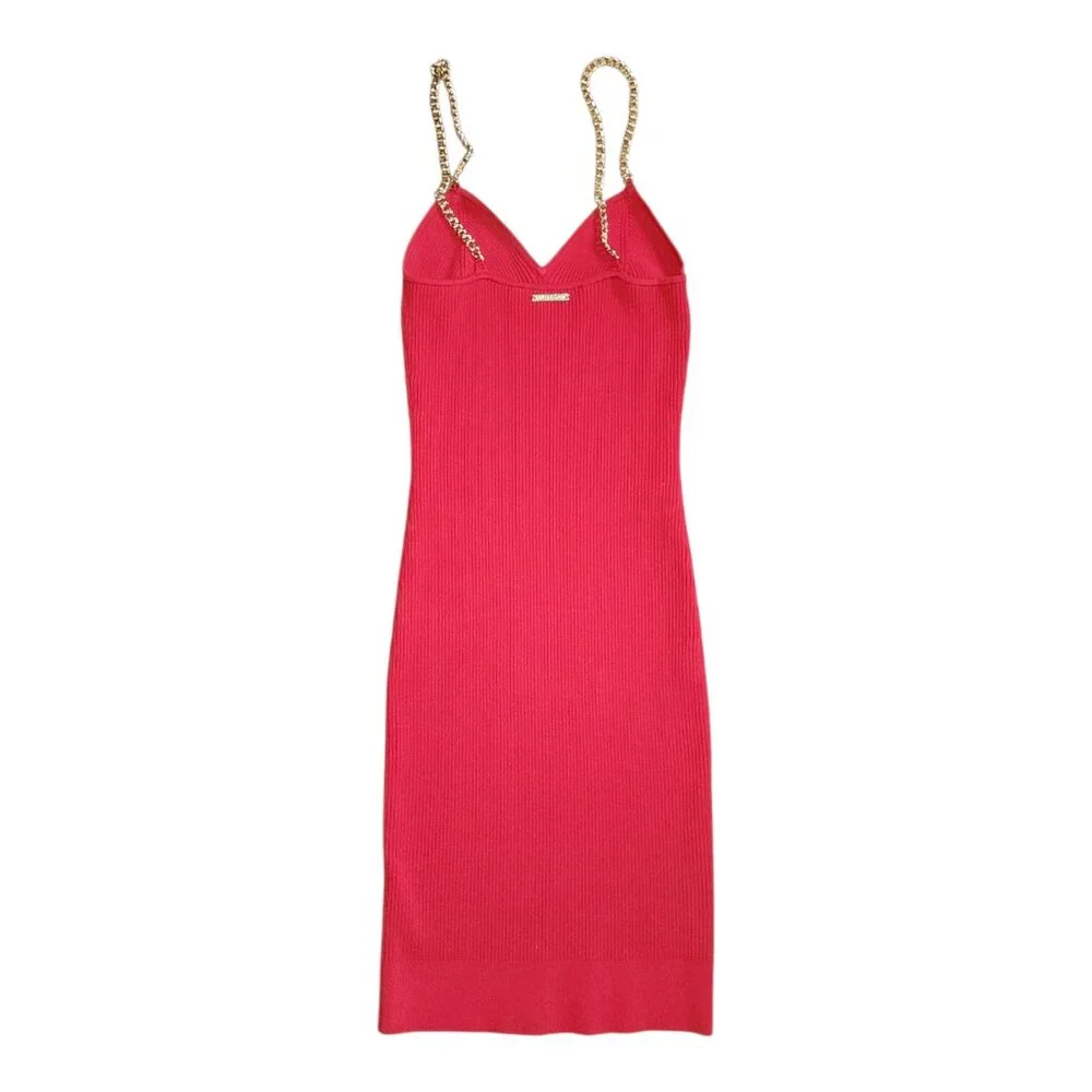 Michael Kors Dress Womens Size XS Red Ribbed Gold Logo Chain Bodycon Stretch - Picture 3 of 6